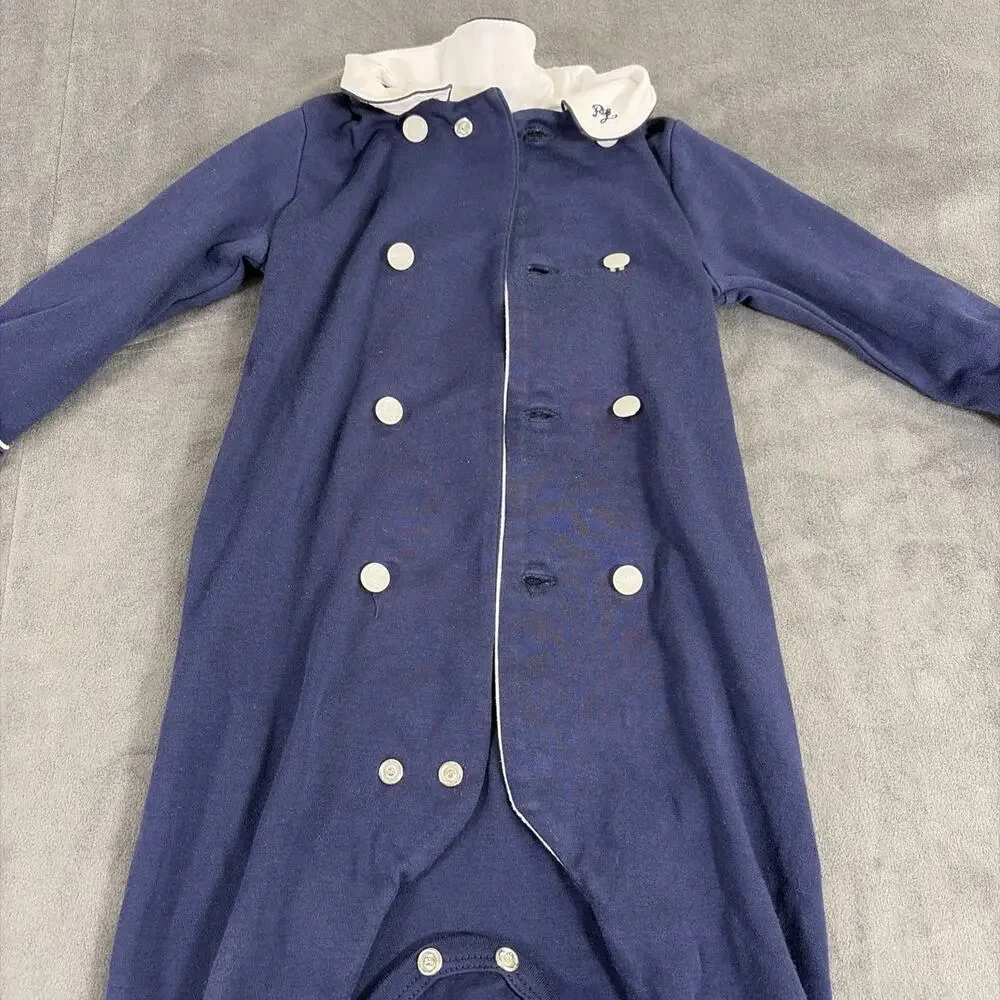 Ralph Lauren Baby Boy Cotton Double-Breasted Coverall Size 6 Months Charity